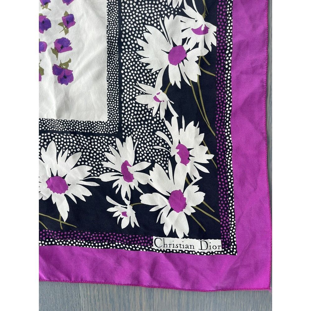 Christian Dior 1970s Vintage 100% Silk Scarf Purple Flowers - Picture 2 of 7